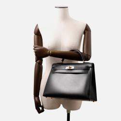 Pre Owned Hermes Kelly Black Box Calf Leather Size 32