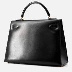 Pre Owned Hermes Kelly Black Box Calf Leather Size 32