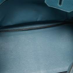 Pre Owned Hermes Bleu Jean Togo Leather Palladium Finish Birkin 35 Bag