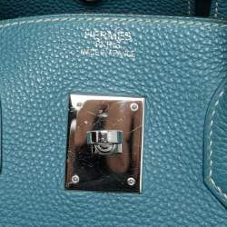 Pre Owned Hermes Bleu Jean Togo Leather Palladium Finish Birkin 35 Bag