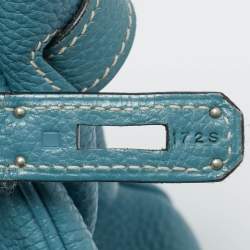 Pre Owned Hermes Bleu Jean Togo Leather Palladium Finish Birkin 35 Bag