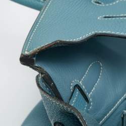 Pre Owned Hermes Bleu Jean Togo Leather Palladium Finish Birkin 35 Bag