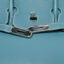 Pre Owned Hermes Bleu Jean Togo Leather Palladium Finish Birkin 35 Bag