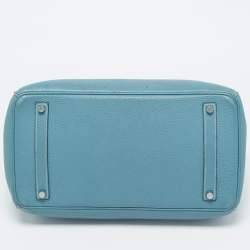 Pre Owned Hermes Bleu Jean Togo Leather Palladium Finish Birkin 35 Bag