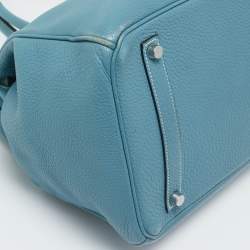 Pre Owned Hermes Bleu Jean Togo Leather Palladium Finish Birkin 35 Bag