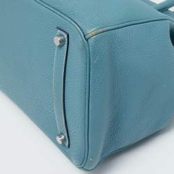 Pre Owned Hermes Bleu Jean Togo Leather Palladium Finish Birkin 35 Bag