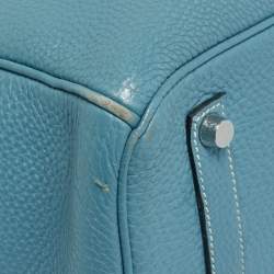 Pre Owned Hermes Bleu Jean Togo Leather Palladium Finish Birkin 35 Bag