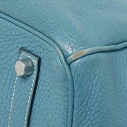 Pre Owned Hermes Bleu Jean Togo Leather Palladium Finish Birkin 35 Bag