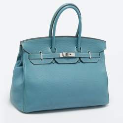 Pre Owned Hermes Bleu Jean Togo Leather Palladium Finish Birkin 35 Bag
