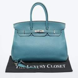 Pre Owned Hermes Bleu Jean Togo Leather Palladium Finish Birkin 35 Bag