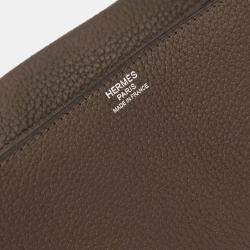 Pre Owned Hermes Taupe Taurillon Clemence Steve Caporal 27 Shoulder Bag
