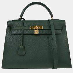 Pre Owned Hermes Kelly 32 Sellier Vert Ardennes Handbag