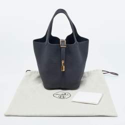 Pre Owned Hermes Bleu Nuit Taurillon Clemence Leather Picotin Lock 18 Bag