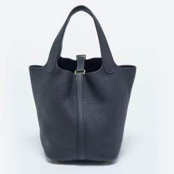 Pre Owned Hermes Bleu Nuit Taurillon Clemence Leather Picotin Lock 18 Bag