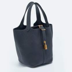 Pre Owned Hermes Bleu Nuit Taurillon Clemence Leather Picotin Lock 18 Bag