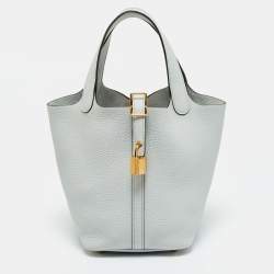Pre Owned Hermes Bleu Pale Taurillon Clemence Leather Picotin Lock 18 Bag