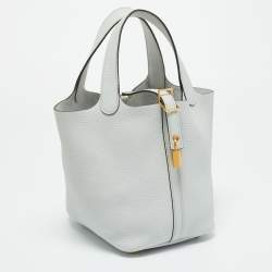 Pre Owned Hermes Bleu Pale Taurillon Clemence Leather Picotin Lock 18 Bag