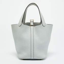 Pre Owned Hermes Bleu Pale Taurillon Clemence Leather Picotin Lock 18 Bag