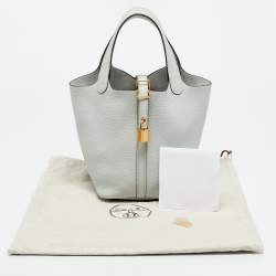 Pre Owned Hermes Bleu Pale Taurillon Clemence Leather Picotin Lock 18 Bag