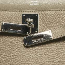 Pre Owned Hermès Gris Tourterelle Togo Leather Palladium Finish Jypsiere 28 Bag