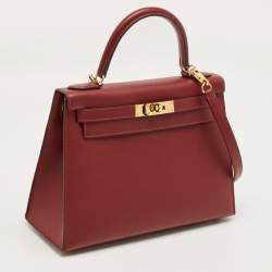Pre Owned Hermes Rouge Grenat Epsom Leather Gold Finish Kelly Sellier 28 Bag