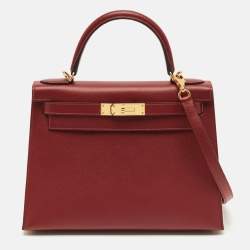Pre Owned Hermes Rouge Grenat Epsom Leather Gold Finish Kelly Sellier 28 Bag
