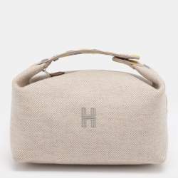 Pre Owned Hermes Beige Canvas Large Bride-a-Brac Case Pouch