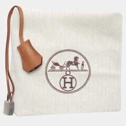 Pre Owned Hermes Birkin 30 Toile Quadrille Brown Calf Leather, Canvas Bag