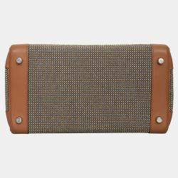 Pre Owned Hermes Birkin 30 Toile Quadrille Brown Calf Leather, Canvas Bag