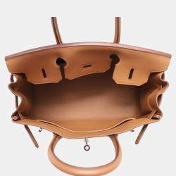 Pre Owned Hermes Birkin 30 Toile Quadrille Brown Calf Leather, Canvas Bag