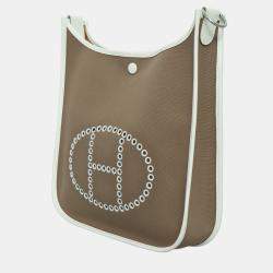 Pre Owned Hermes Brown/White Canvas Neo Evelyne 29 Bag