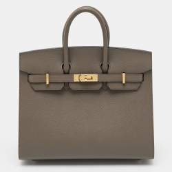 Pre Owned Hermes Gris Etain Epsom Leather Gold Finish Birkin Sellier 25 Bag