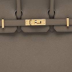Pre Owned Hermes Gris Etain Epsom Leather Gold Finish Birkin Sellier 25 Bag