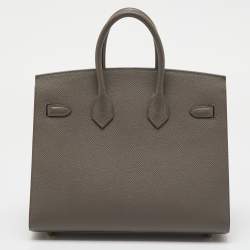 Pre Owned Hermes Gris Etain Epsom Leather Gold Finish Birkin Sellier 25 Bag