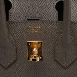 Pre Owned Hermes Gris Etain Epsom Leather Gold Finish Birkin Sellier 25 Bag