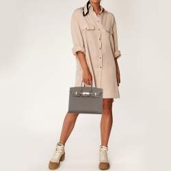 Pre Owned Hermes Gris Etain Epsom Leather Gold Finish Birkin Sellier 25 Bag