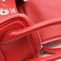 Pre Owned Hermes Lindy Mini Red Swift Leather Shoulder Bag