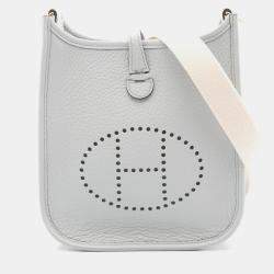 Pre Owned Hermes Evelyne 16 Blue Pale Taurillon Clemence Leather Crossbody Bag