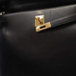 مملوكة مسبقًا Hermes Kelly 32 Black Box Calf Leather Tote Bag