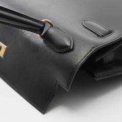 مملوكة مسبقًا Hermes Kelly 32 Black Box Calf Leather Tote Bag