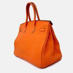 Pre Owned Hermes Orange Leather Birkin 35