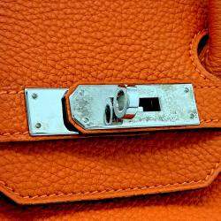 Pre Owned Hermes Orange Leather Birkin 35