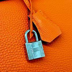 Pre Owned Hermes Orange Leather Birkin 35