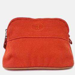 Pre Owned Hermes Red Cotton Bolide Pouch Mini