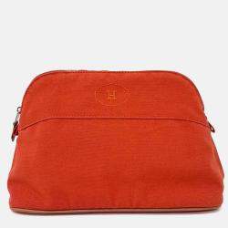 Pre Owned Hermes Red Cotton Bolide Pouch
