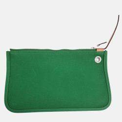 Pre Owned Hermes Green Canvas and Leather NEW ZIP Herbag Small