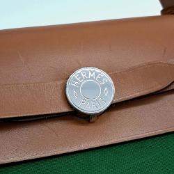 Pre Owned Hermes Green Canvas and Leather NEW ZIP Herbag Small