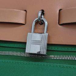 Pre Owned Hermes Green Canvas and Leather NEW ZIP Herbag Small