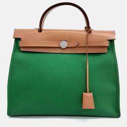 Pre Owned Hermes Green Canvas and Leather NEW ZIP Herbag Small