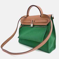 Pre Owned Hermes Green Canvas and Leather NEW ZIP Herbag Small